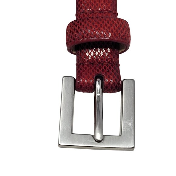 Vtg 80s Red Snake Python Embossed Skinny Leather Cincher Belt Sz XL Accessory - Picture 2 of 10